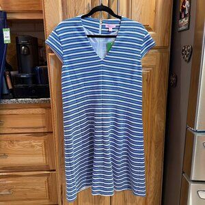 Lilly Pulitzer Bree Dress XL Bay Blue Ottoman Stripe‎ NWT